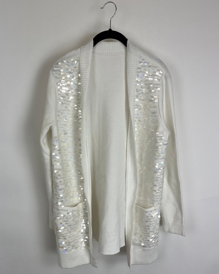 White Knit Sequin Cardigan - Size 6/8