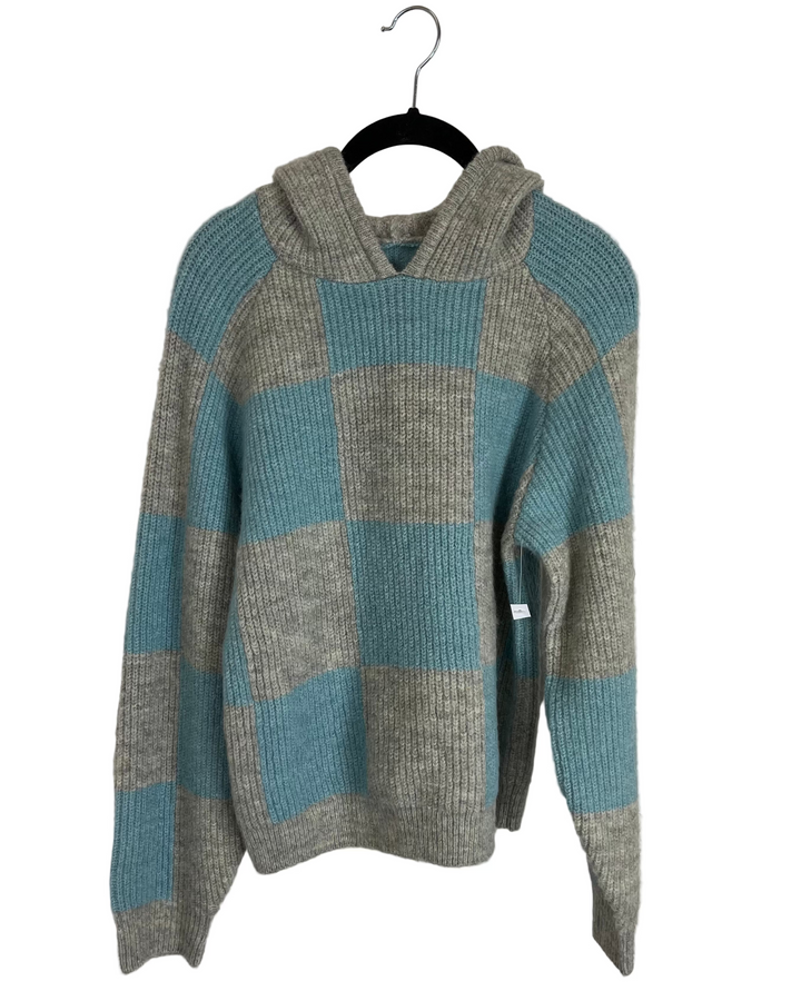 Blue and Grey Knit Hoodie - Size 6/8