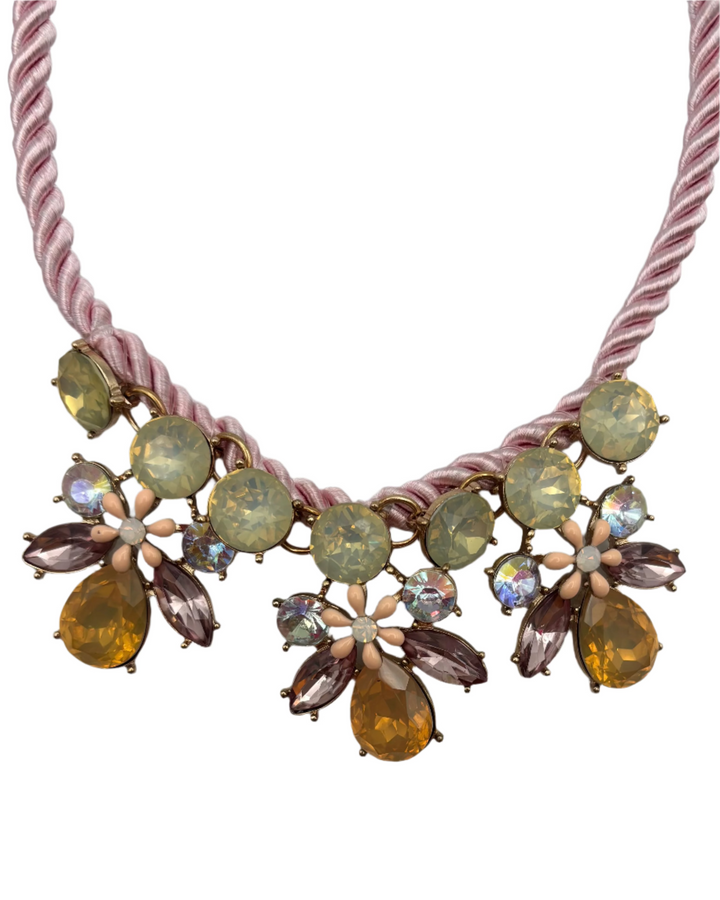 Gold Pink Rope Statement Necklace