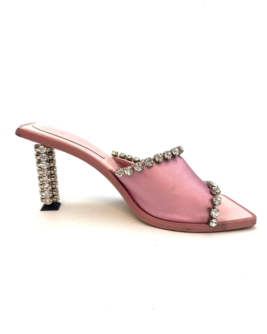 Pink Satin Bold Gem Square Toe Heels - Size 40