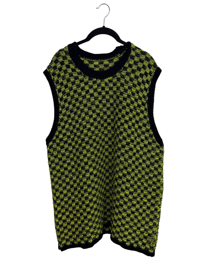 Black and Neon Checkered Sweater Vest- Size 8/10