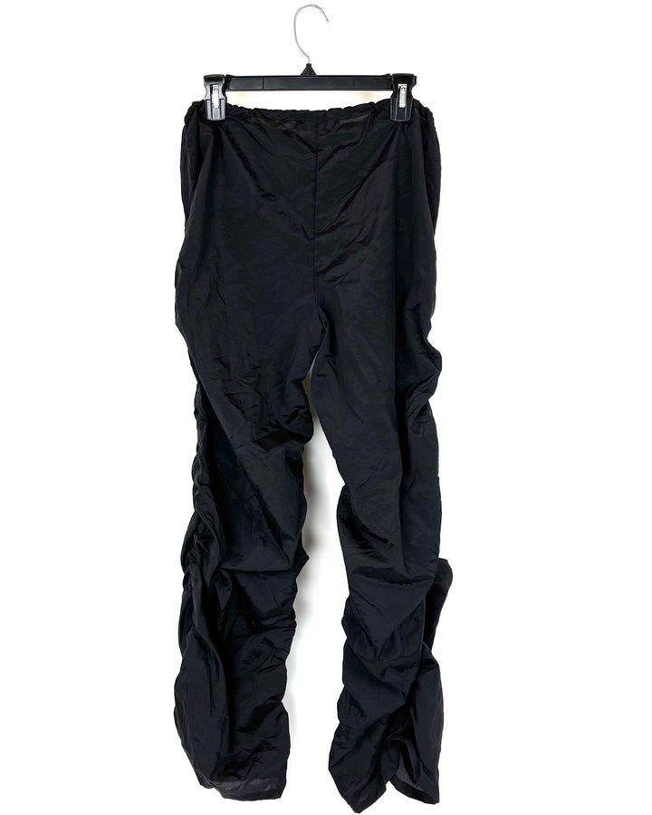Black Ruched Parachute Pants With Elastic Waist - Size 2/4