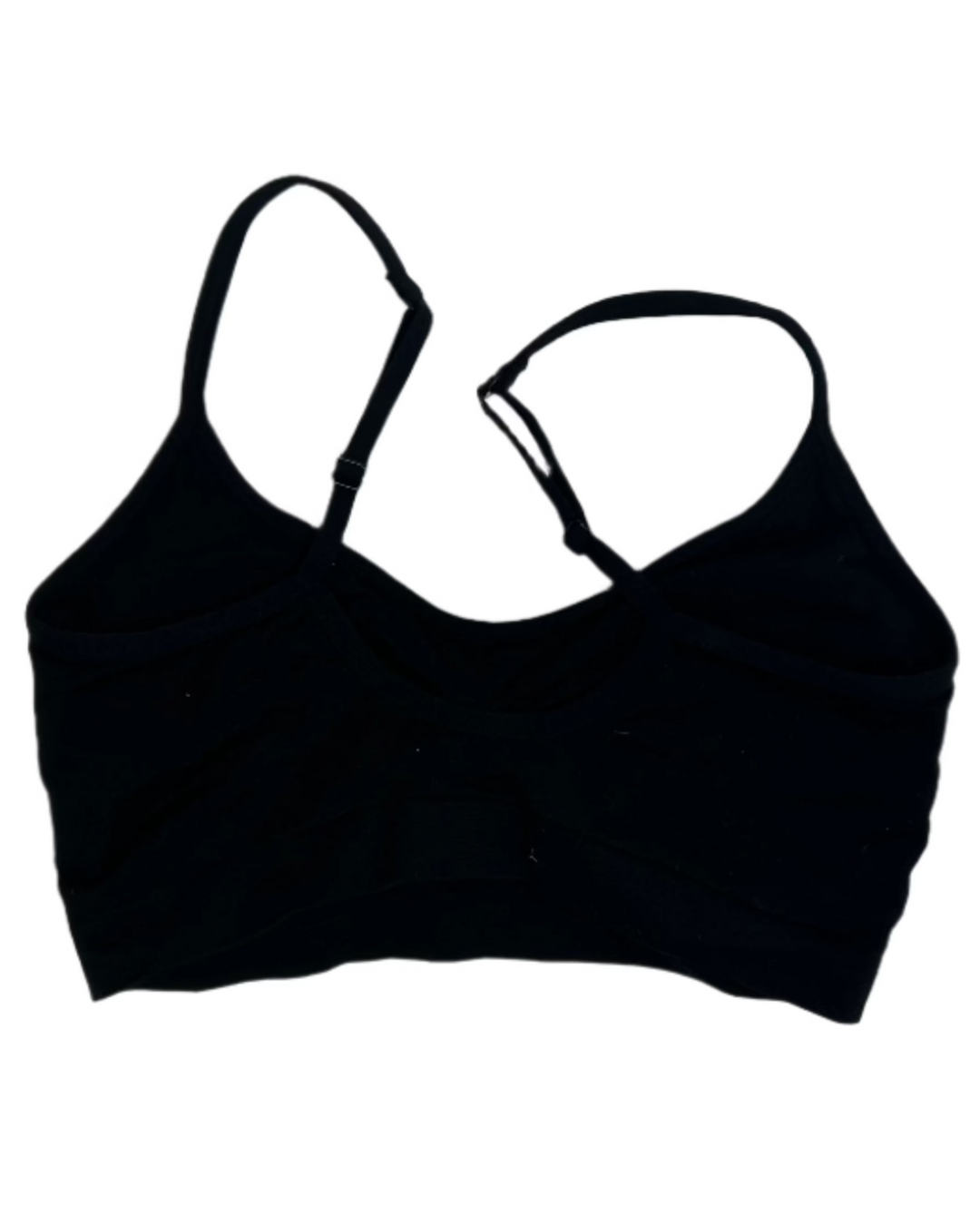Black Seamless Shirred Spaghetti Strap Sports Bra - Small