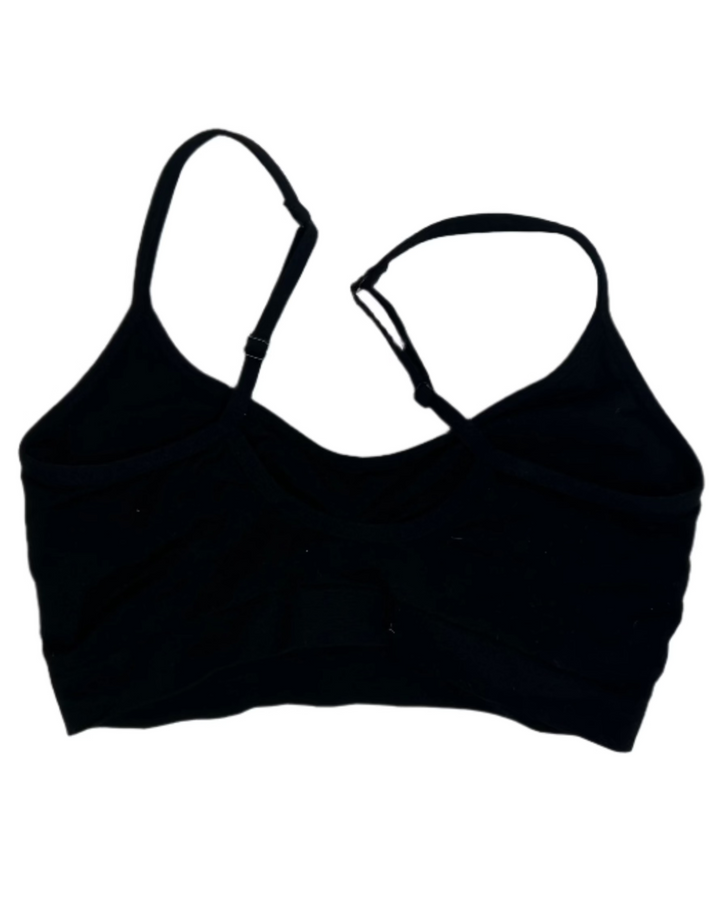 Black Seamless Shirred Spaghetti Strap Sports Bra - Small