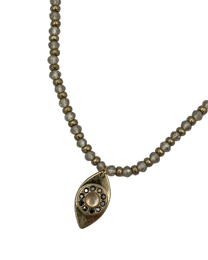 Gold Beaded Necklace With Eye Pendant