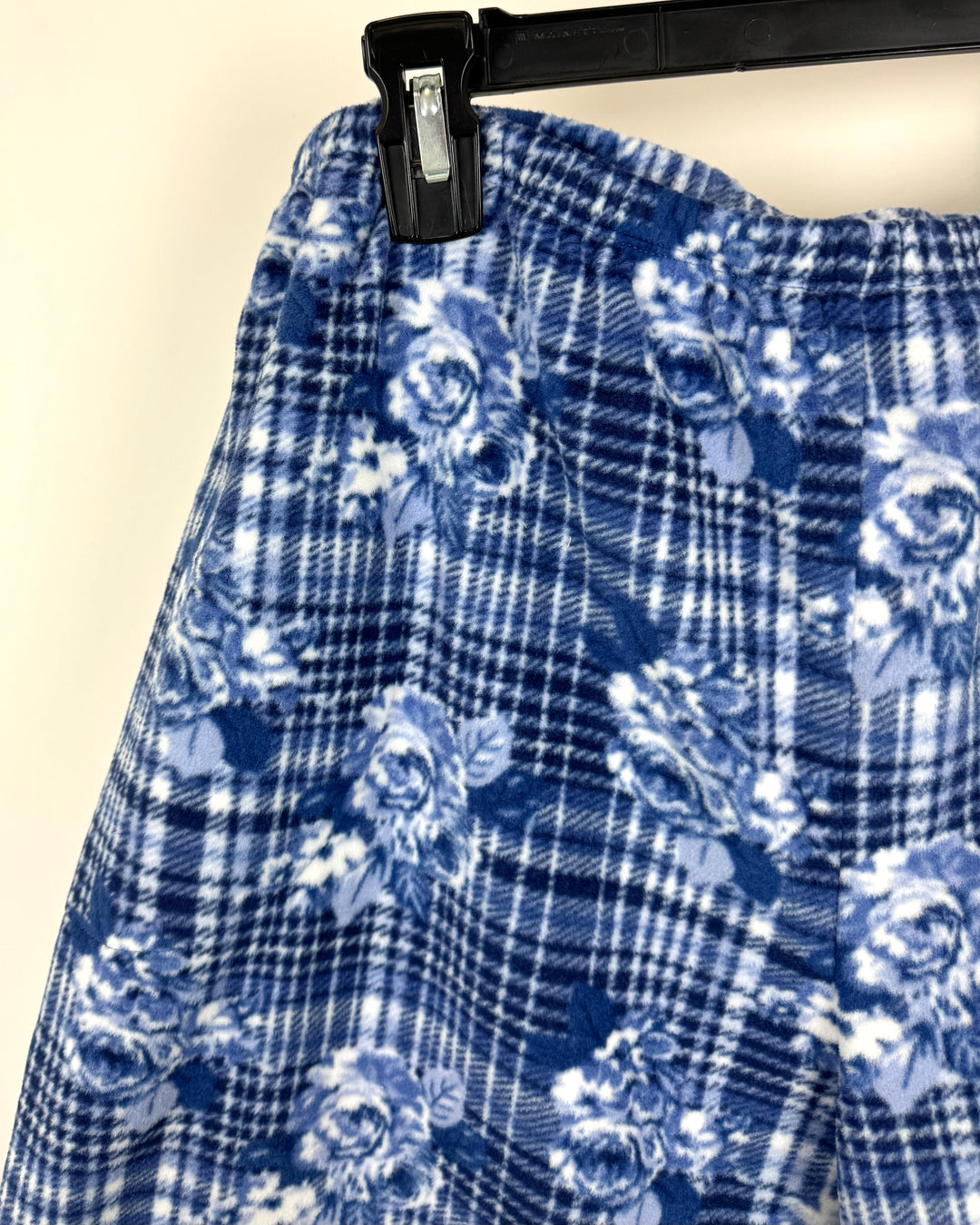 Blue Plaid Lounge Bottoms With Floral Designs - Petite 1X