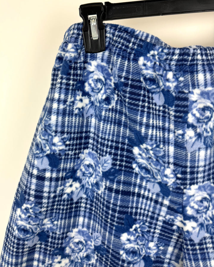 Blue Plaid Lounge Bottoms With Floral Designs - Petite 1X