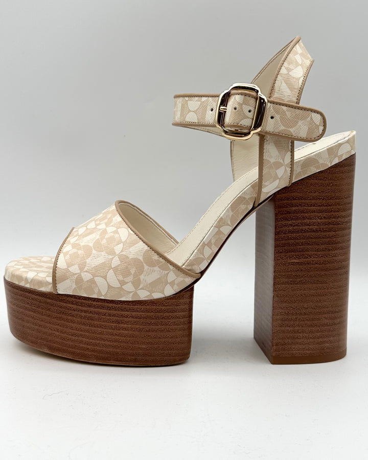 Cream and Brown Printed Heels - Size 9
