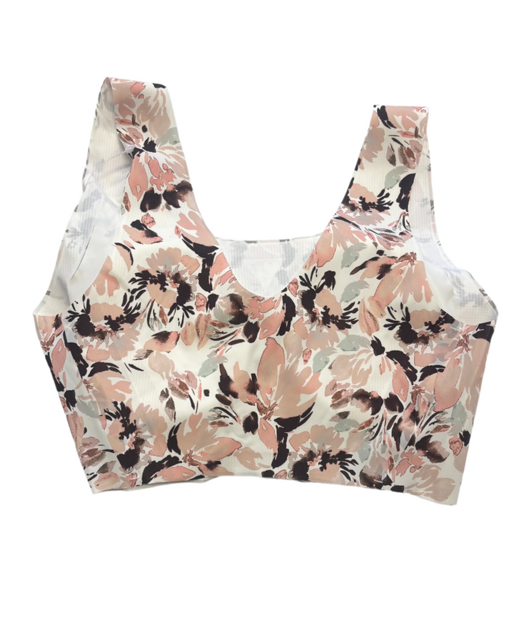 White Pale Floral Sports Bra- Small