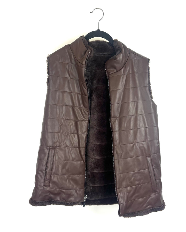 Chocolate Brown Reversible Fur Vest - Size 6/8