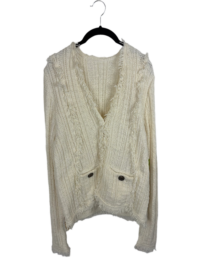 Cream Fringe Cardigan Sweater - Size 6/8
