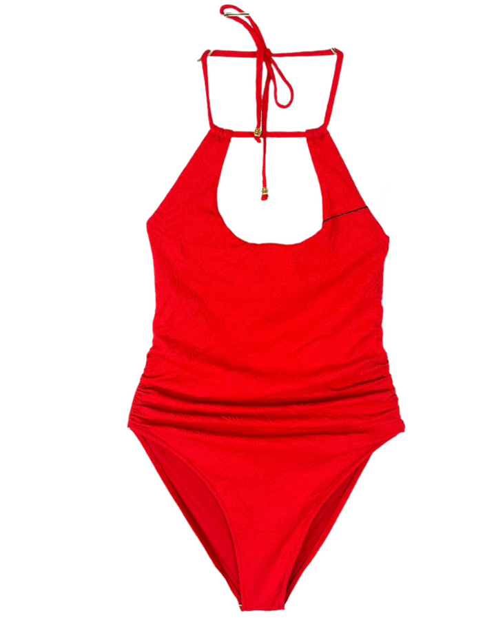 Red Embossed One Piece Swimsuit - Extra Small and Small