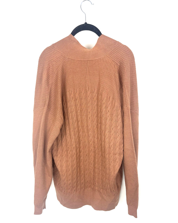 Brown Long Sleeve Cable Knit Cardigan - Medium
