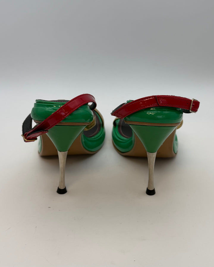 Platform Green, Red and Gold Heels - Size 40