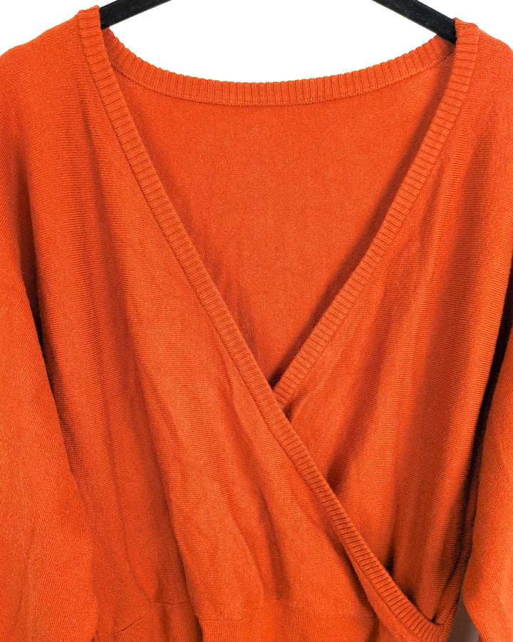 Orange Wrap Tie Sweater Dress - Small