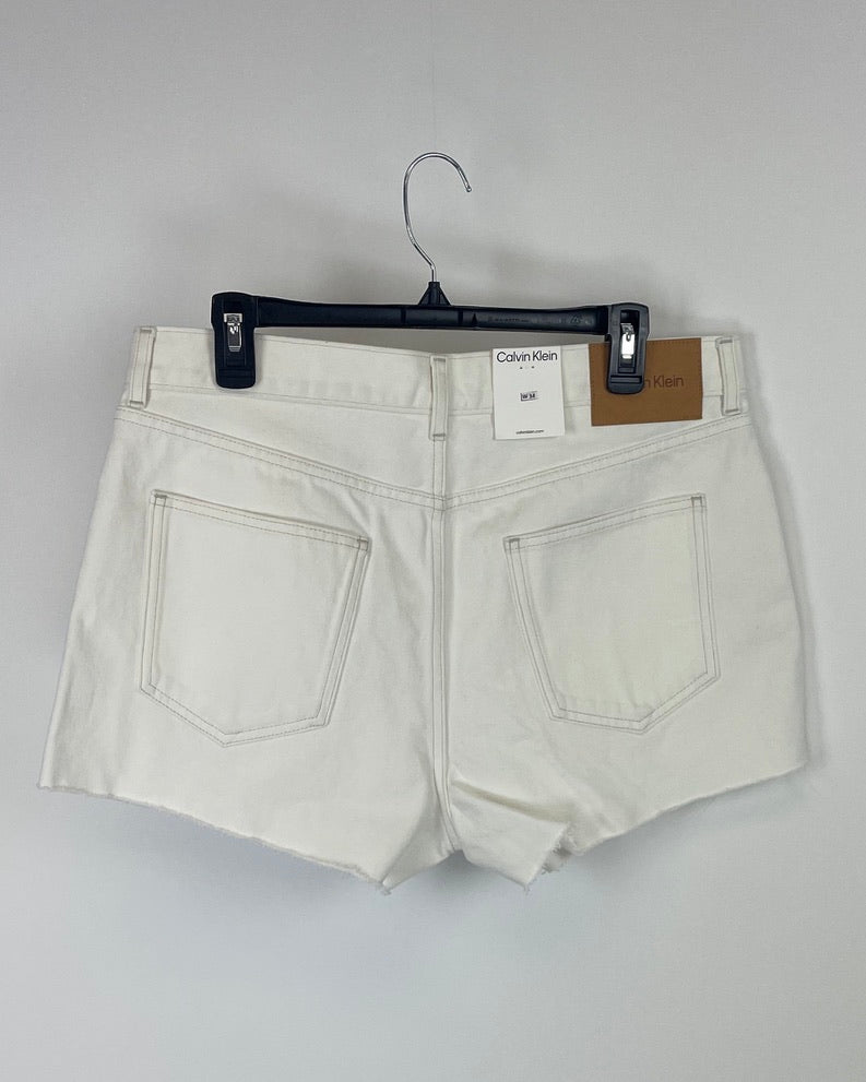 Unisex White Short Denim Shorts - Size 34 Waist