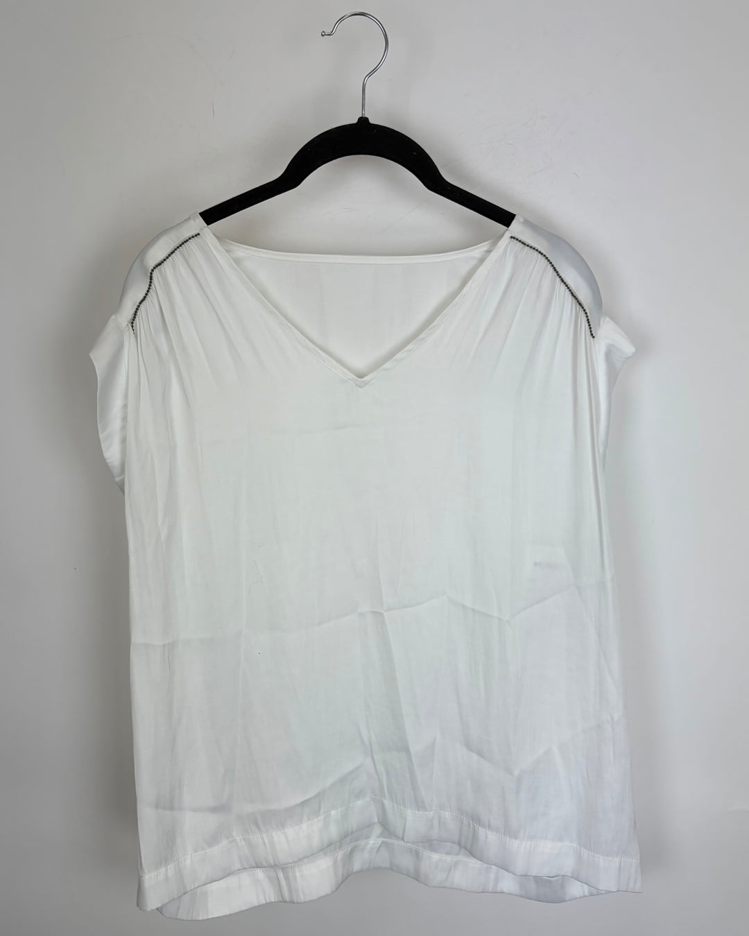 White Silky Blouse With Beading - Size 8/10