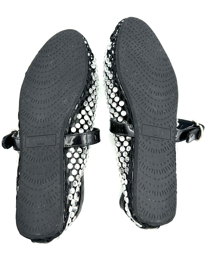 Alaia Rhinestone Fishnet Flats - Size 7