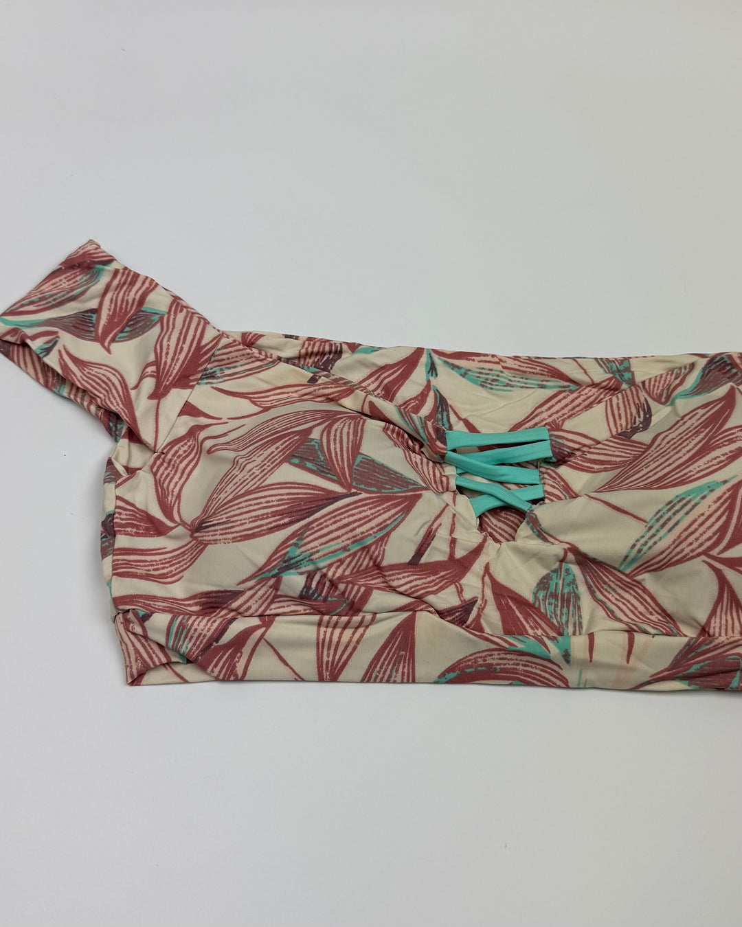 Tan & Light Teal Plant Print Bikini Top - Small and Medium