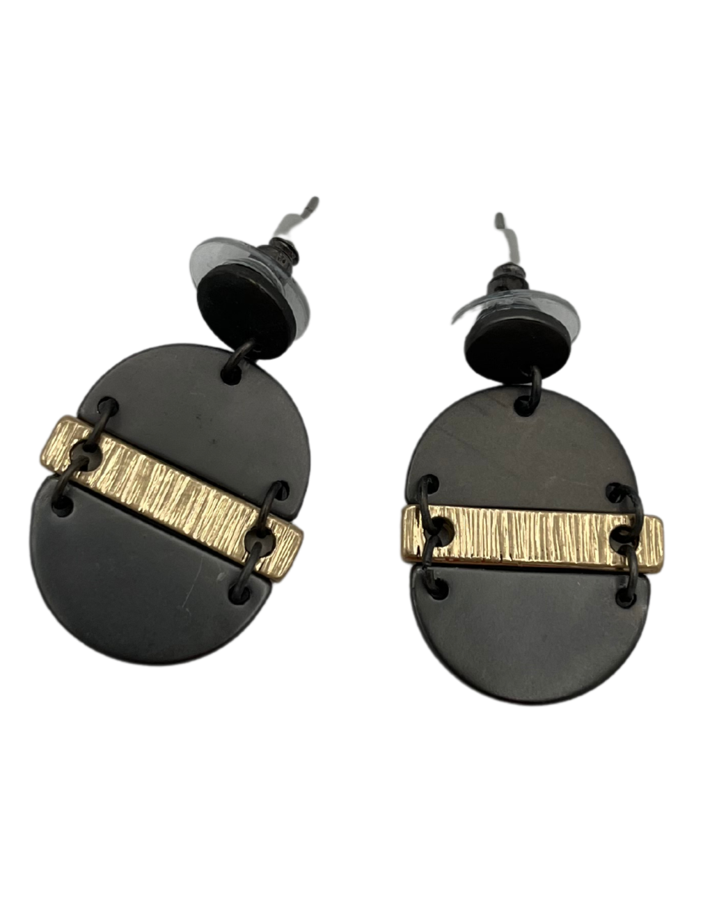 Gunmetal and Gold Oval Earring