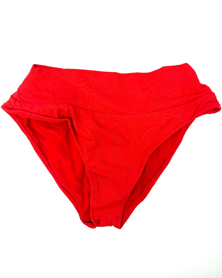 Red Embossed Fuller Coverage Bikini Bottom - XS, S, XXL