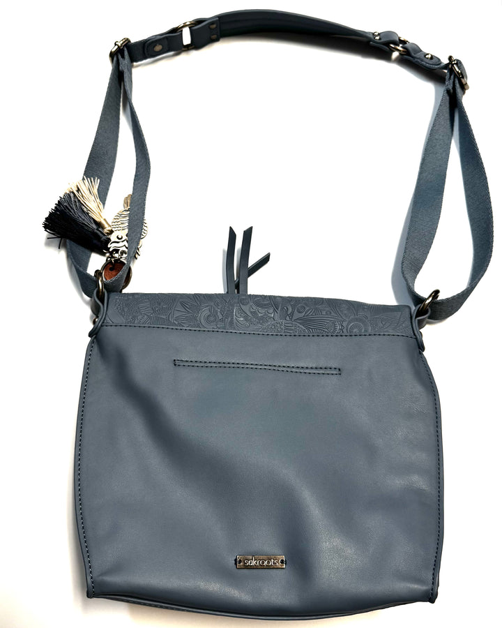 Slate Blue Embossed Crossbody Satchel Bag