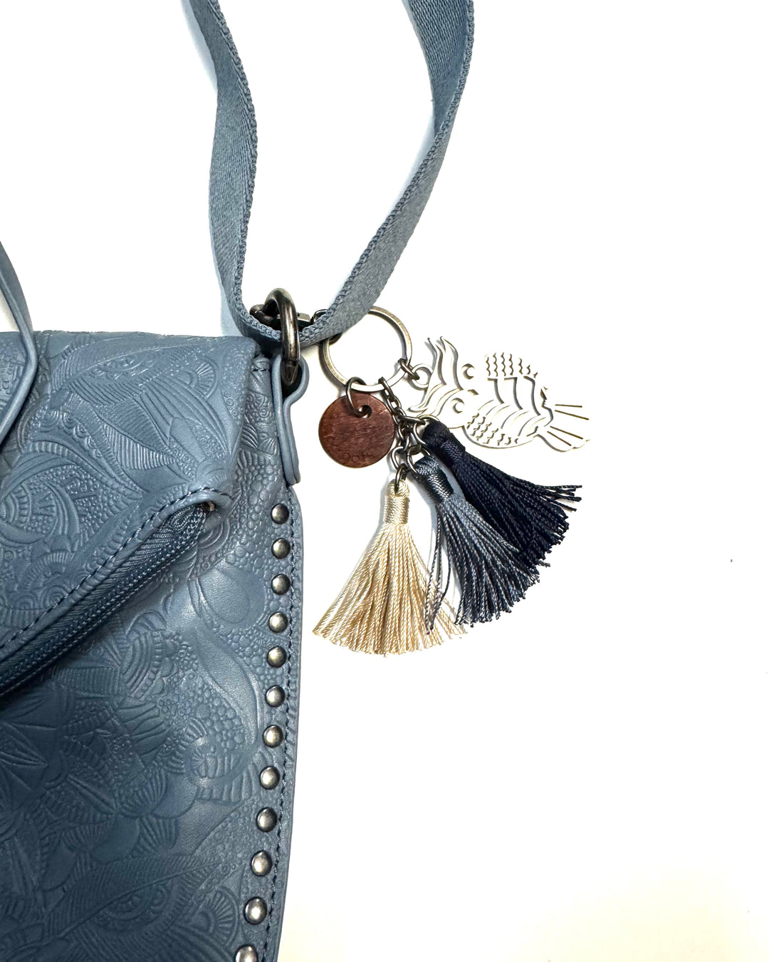 Slate Blue Embossed Crossbody Satchel Bag