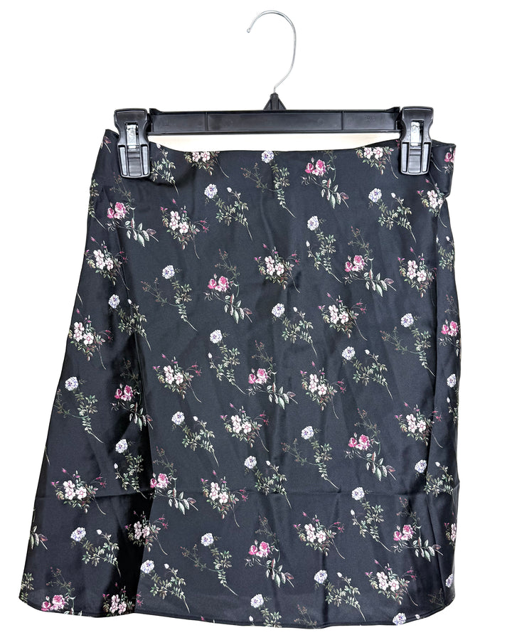 Black Silk Floral Skirt - Size 2/4