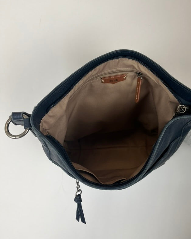 Navy Blue Leather Shoulder Bag
