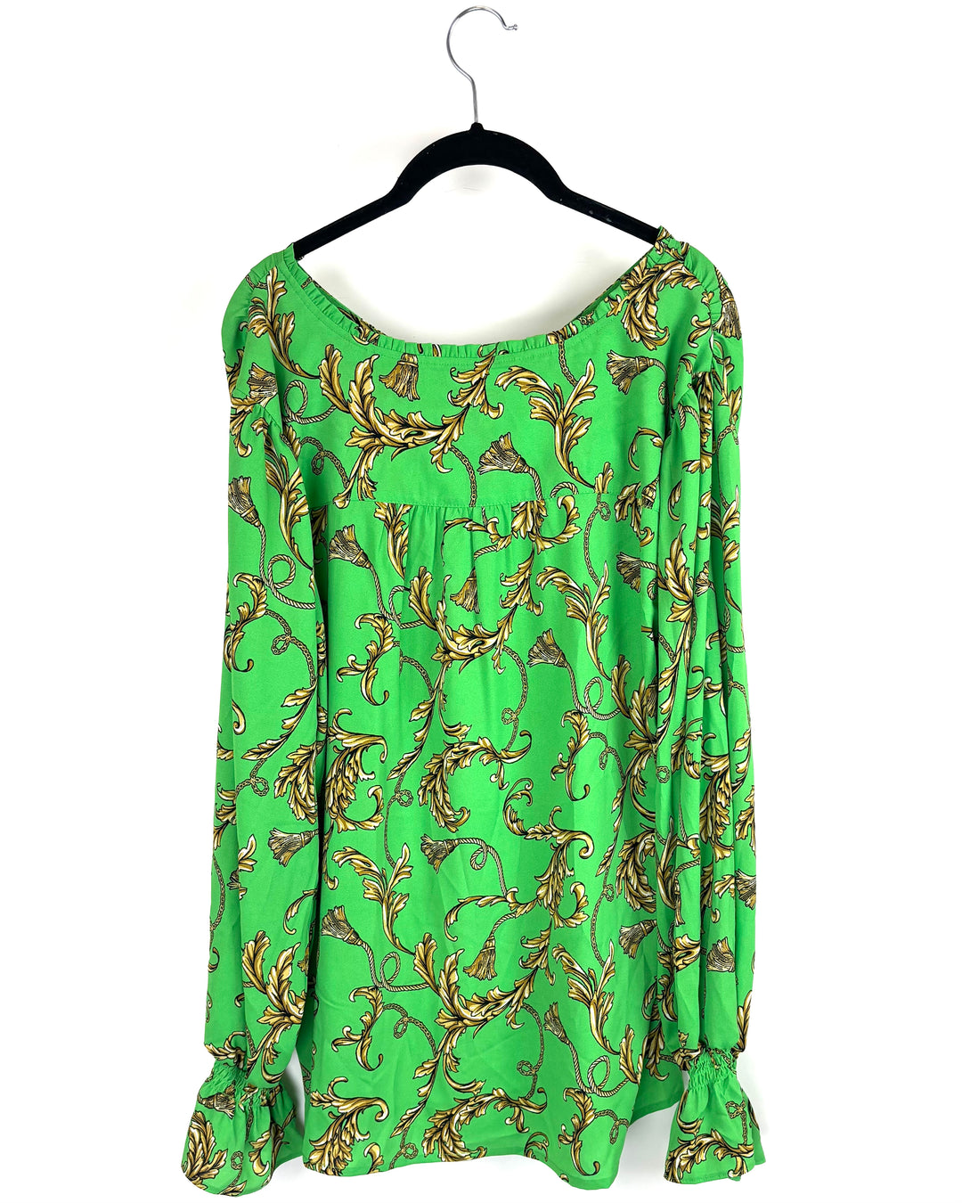 Green Printed Smock Sleeve Blouse - Size 14/16