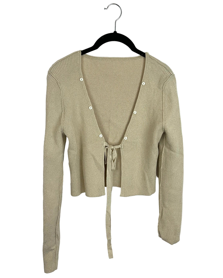 Beige Long Sleeve Tie Top - Size 4/6