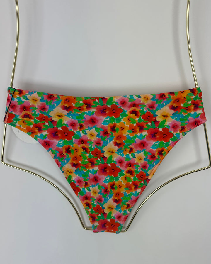Multi Colored Floral High Waisted Bikini Bottom - Extra Small