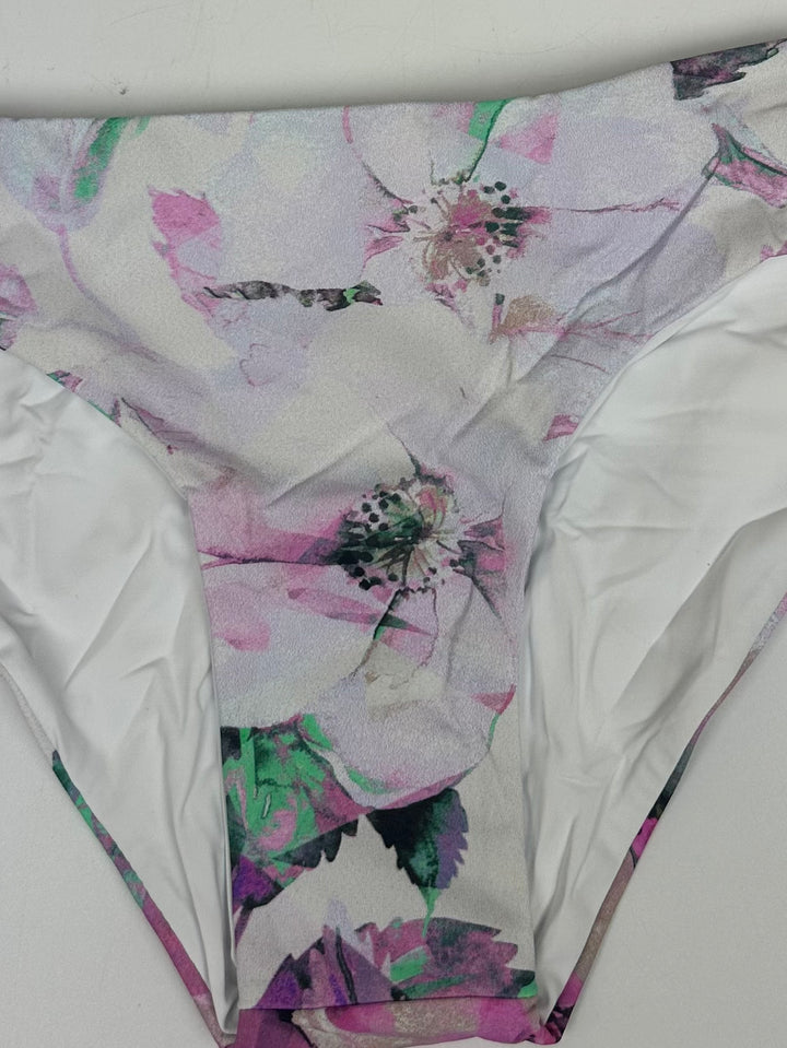 Purple Floral and White Reversible Classic Bikini Bottom - XS, S, M, L, XL
