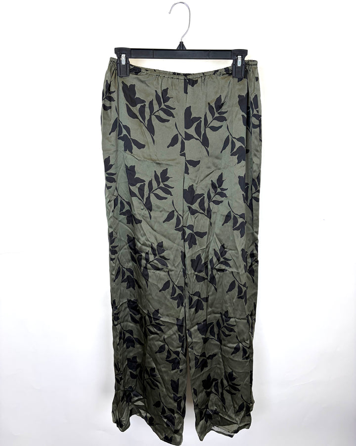 Forest Green Leafy Printed Silk Pants - Size 4/6
