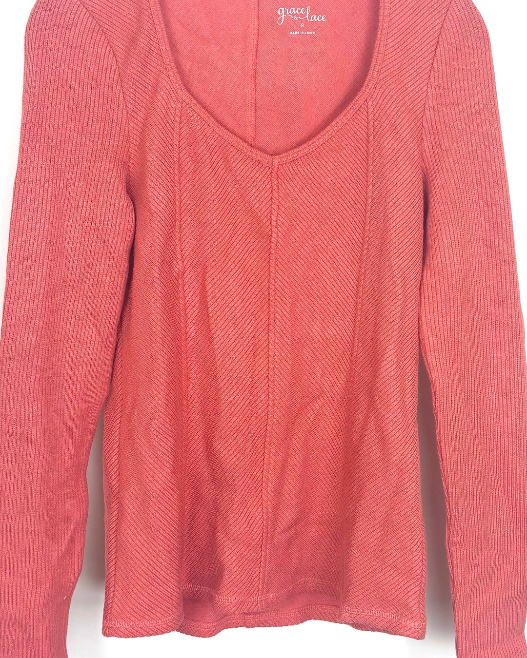 Dark Coral Ribbed Shirt - Size 0/2 and 4/6