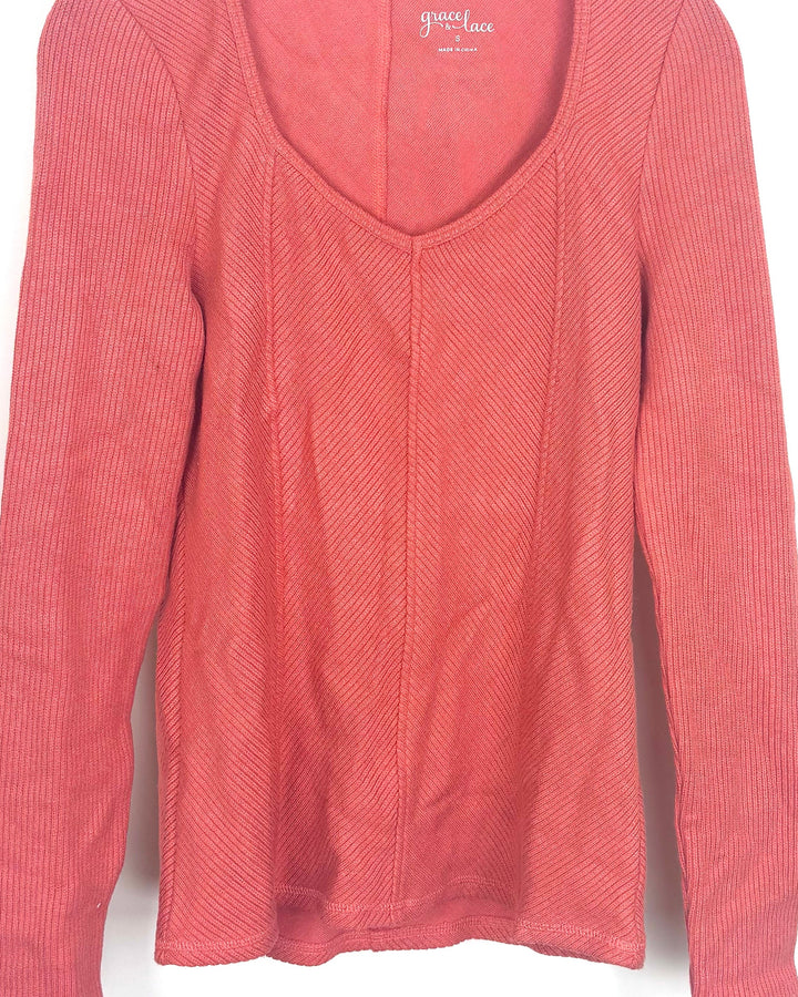 Dark Coral Ribbed Shirt - Size 0/2 and 4/6