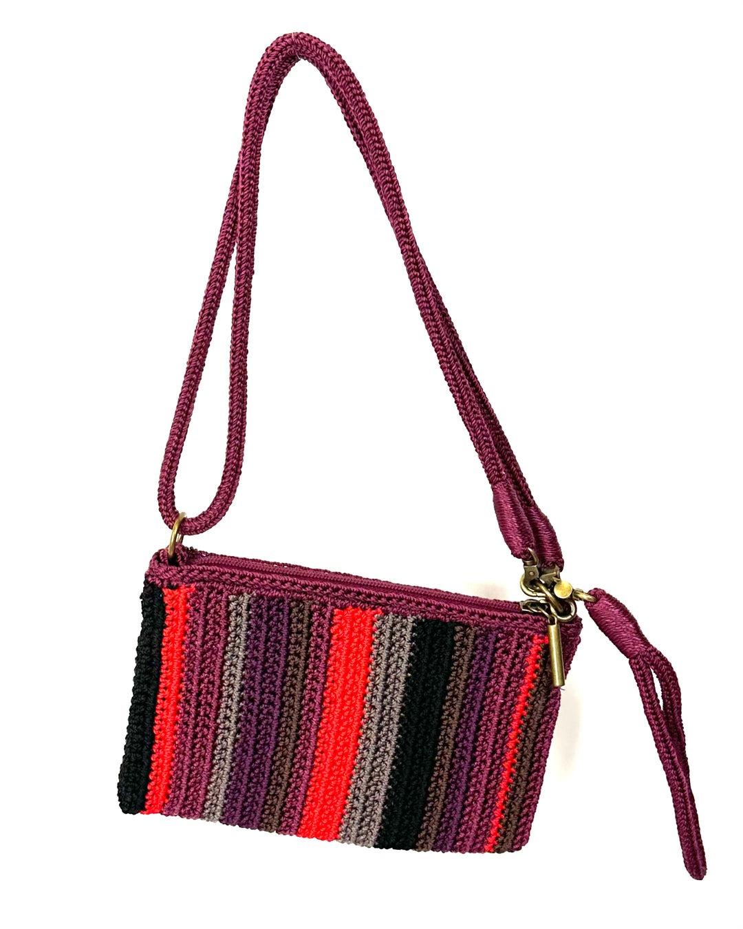 Burgundy Multicolor Crochet Crossbody / Wristlet