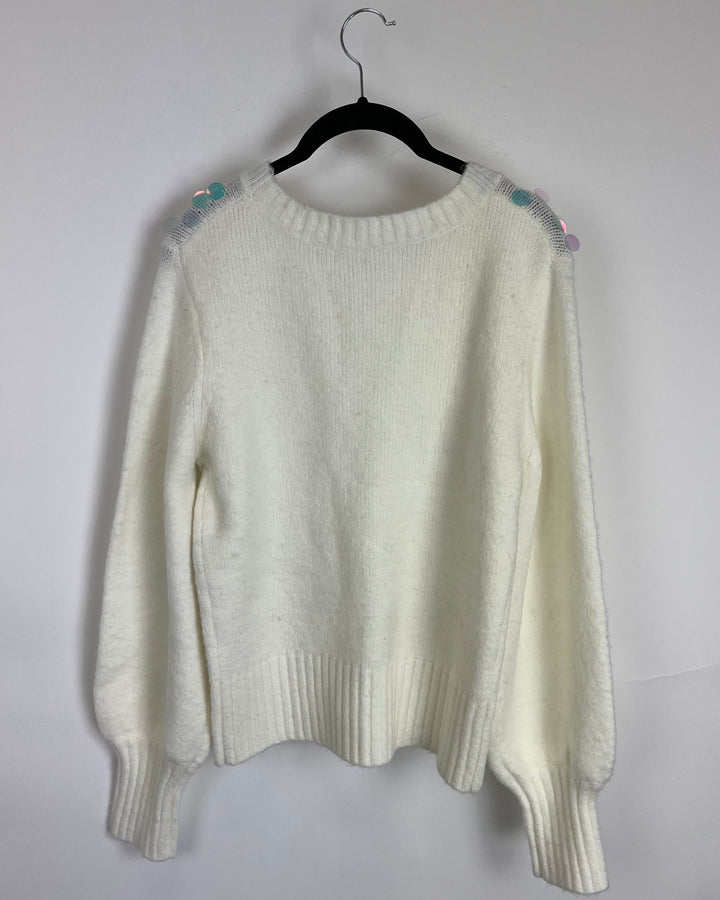 White Sequin Detail Knit Sweater - Size 6/8
