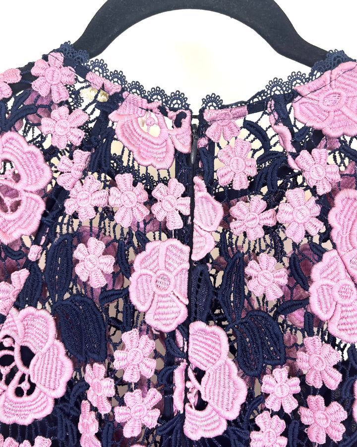 Navy and Pink Lace Gown- Size 2/4