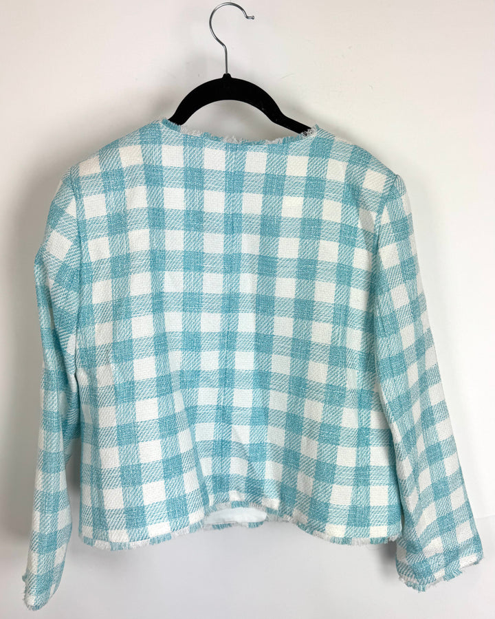 Blue And White Tweed Blazer - Size 4