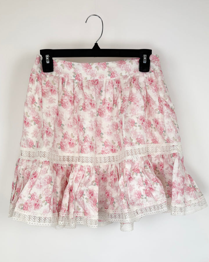 Pink Floral Lace Mini Skirt - Small and Large