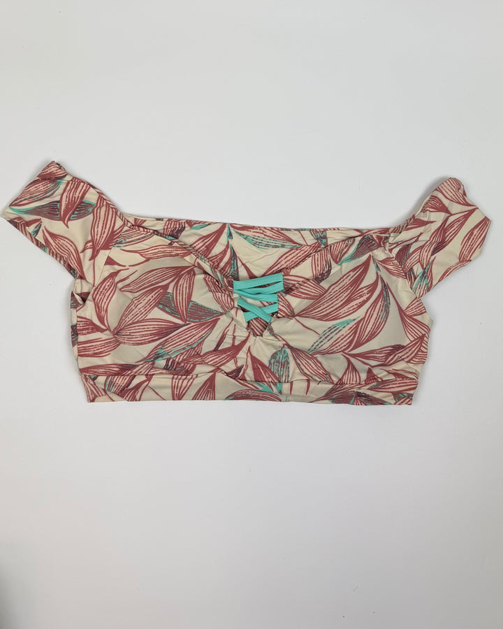 Tan & Light Teal Plant Print Bikini Top - Small and Medium