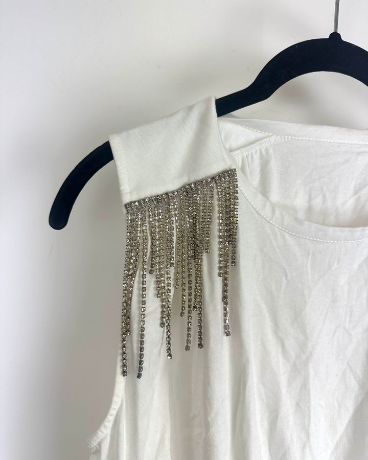 White Rhinestone Tank - Size 2/4