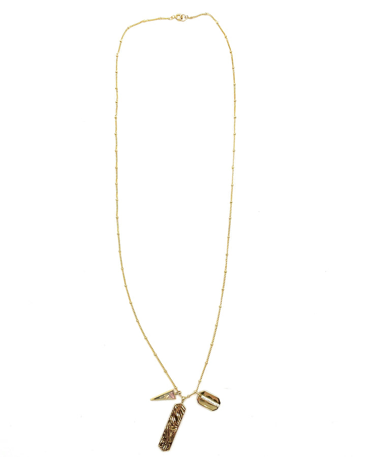 Three Charm Long Gold Necklace