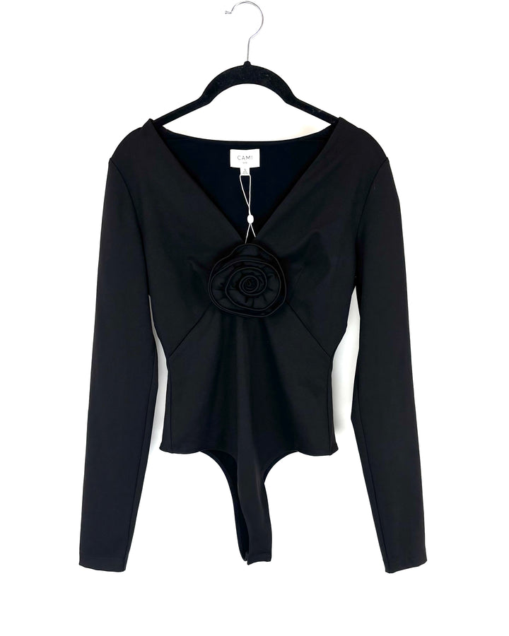 Black Long Sleeve Flower Bodysuit - Small