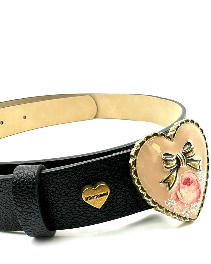 Black Belt with Gold Heart Buckle - Size Medium