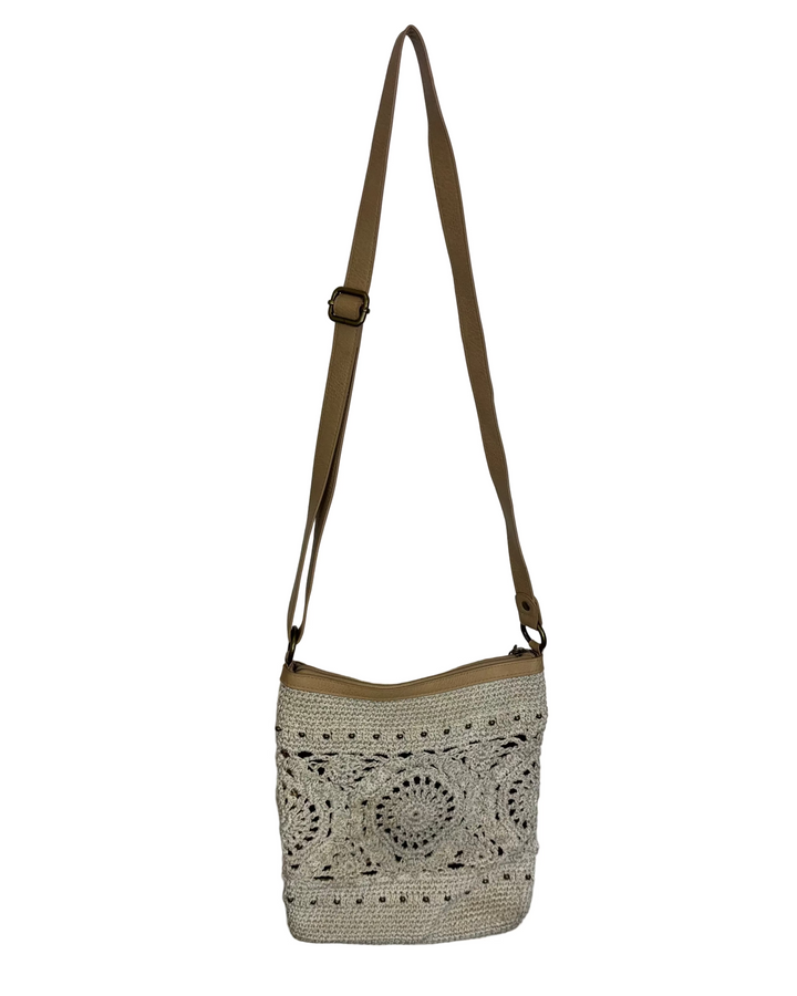 Bronze Metallic Crochet Crossbody Bag