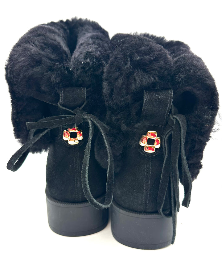 Black Suede Fold Over Booties - Size 6.5