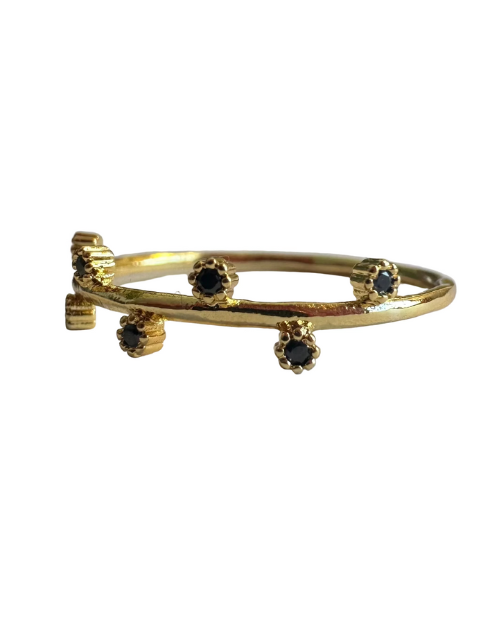 Black Rhinestone Gold Ring - Size 7