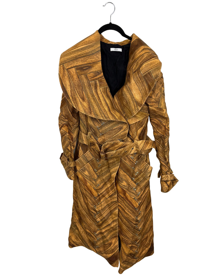 Wooden Print Trench Coat - Size 4/6